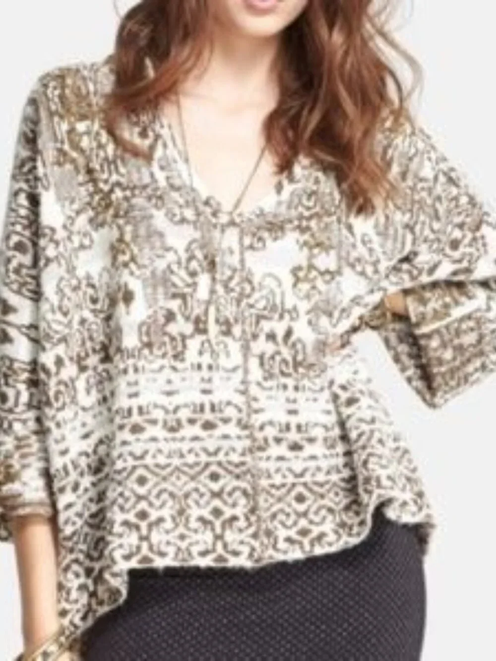 Free People Raggy Wool Blend Hooded Oversize Relaxed Sweater V-Neck Olive Beige